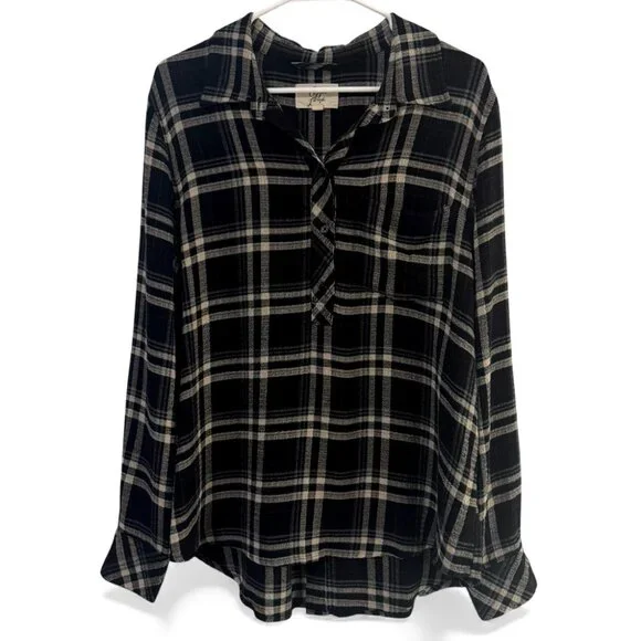 Cosmic Blue Love Maci Relaxed Plaid Top Women's Size L - Picture 4 of 10